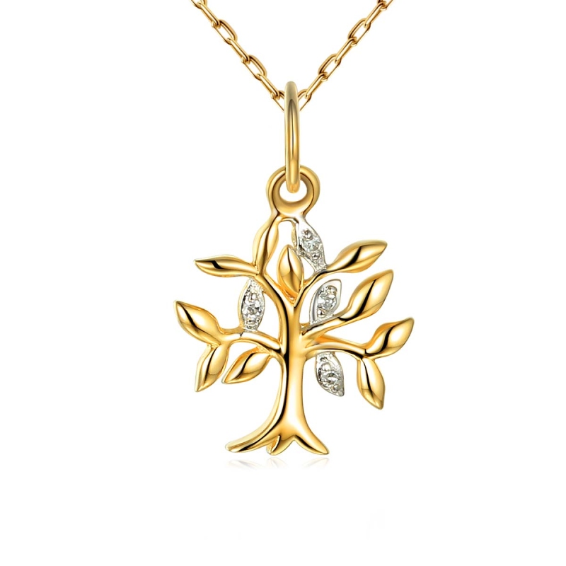 Zawieszka z żółtego złota - drzewko z diamentami (P82451 Y) - zdjęcie: 1