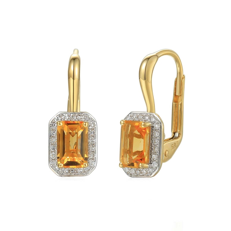 Kolczyki z żółtego złota z cytrynami i diamentami - 1,10ct  - patentka (E62904 Y P M CT) - zdjęcie: 1