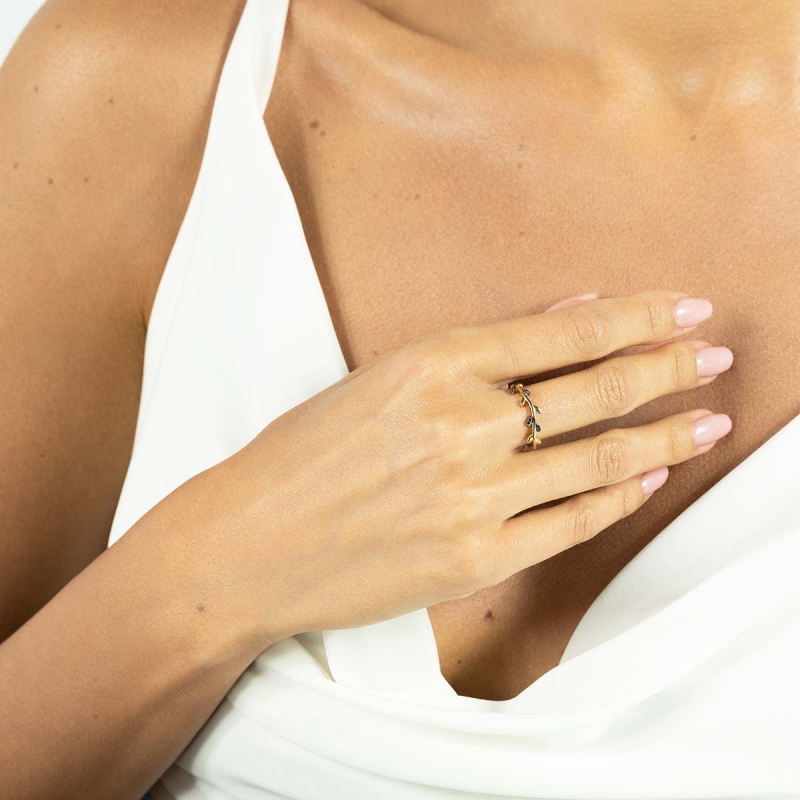 Pierścionek z czarnymi diamentami R79601 Y BD: 14 - zdjęcie: 2