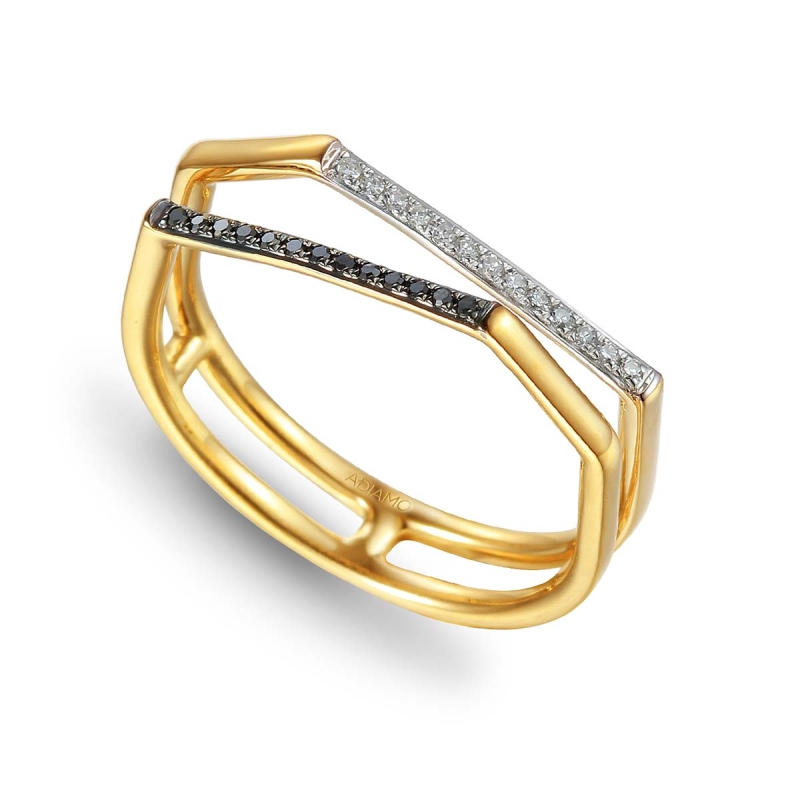 Pierścionek z czarnymi diamentami i diamentami (R74385 Y BD): 10 - zdjęcie: 1