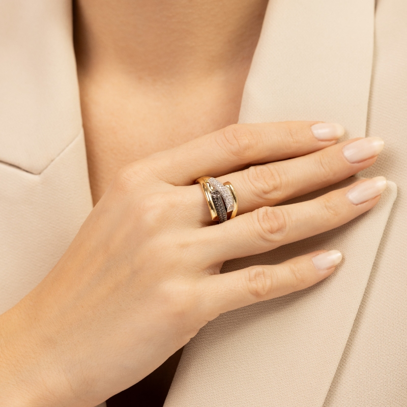 Pierścionek z czarnymi diamentami (R95435 Y BD) - zdjęcie: 2