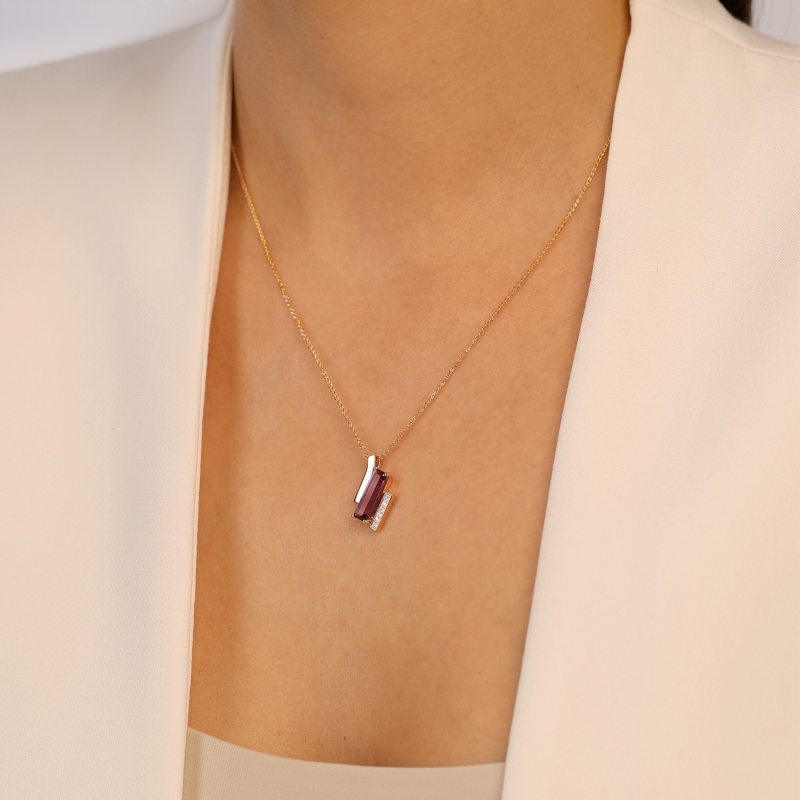 Zawieszka z ametystem i diamentami (P100381 Y AM) - zdjęcie: 2