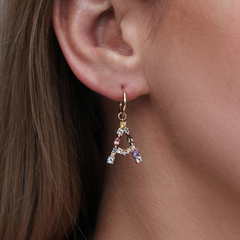 Kolczyki litera A z kamieniami półszlachetnymi  (E82576 Y S) - zdjęcie: 2