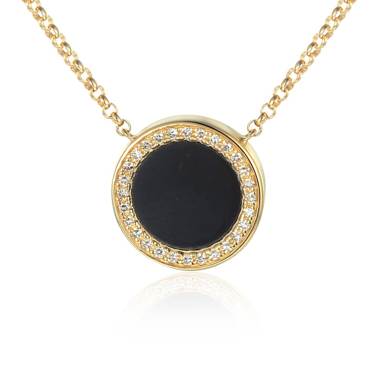 Naszyjnik z czarnym agatem i diamentami (N09429 Y BAG) - zdjęcie: 1