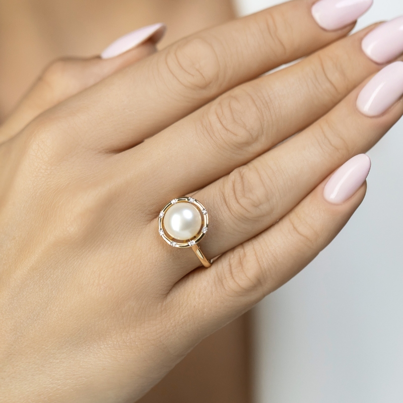 Pierścionek z perłą i diamentami (R98882 Y PL): 10 - zdjęcie: 2