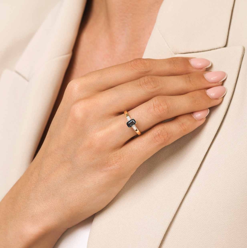 Pierścionek z london blue topaz i diamentami (R84147 Y LBT): 7 - zdjęcie: 4
