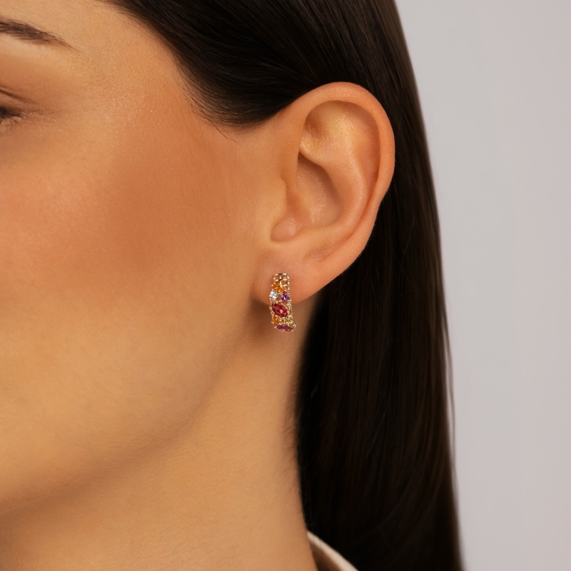 Kolczyki z kolorowymi kamieniami i diamentami (E99609 Y A AM,BT,CT,PT,PTR) - zdjęcie: 2