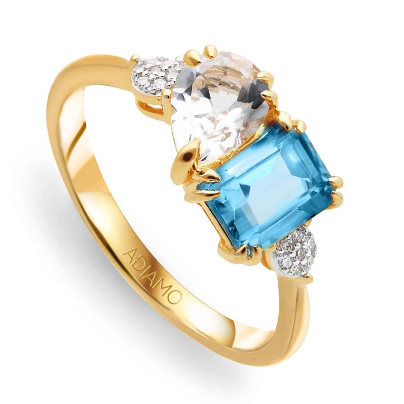 Pierścionek z niebieskim i białym topazem oraz diamentami (R93893 Y M BT): 13 - zdjęcie: 1