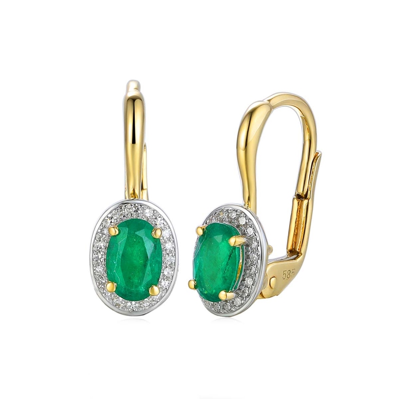 Kolczyki z żółtego złota - wiszące ze szmaragdami i diamentami - 0,95ct (E62898 Y P M EM) - zdjęcie: 1