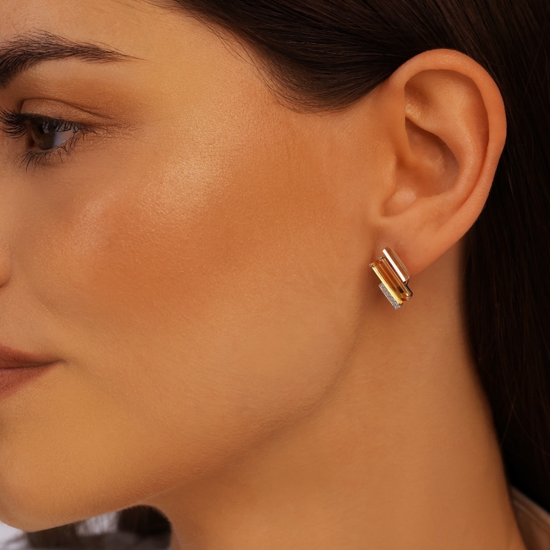 Kolczyki z cytrynami i diamentami (E100381 Y A CT) - zdjęcie: 2