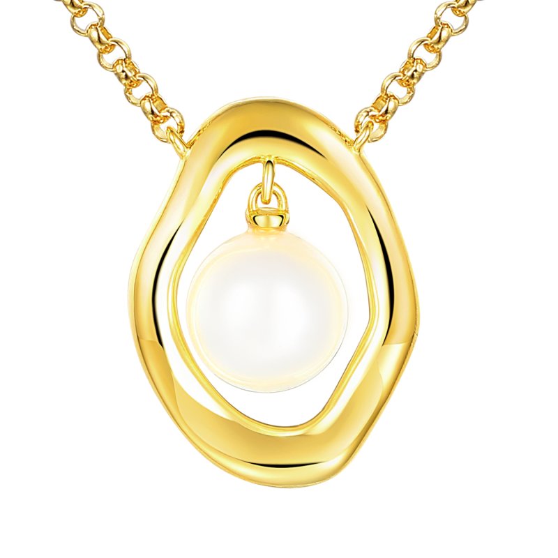 Naszyjnik srebrny pozłacany z perłą (N12641 Y PL 925) - zdjęcie: 1