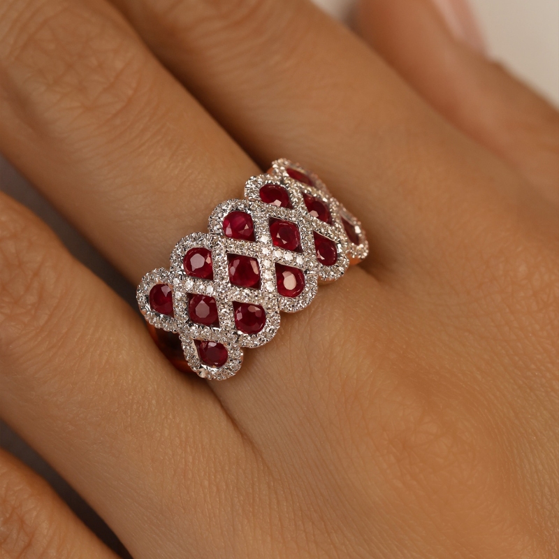 Pierścionek z rubinami i diamentami (R100480 Y RU): 10 - zdjęcie: 5