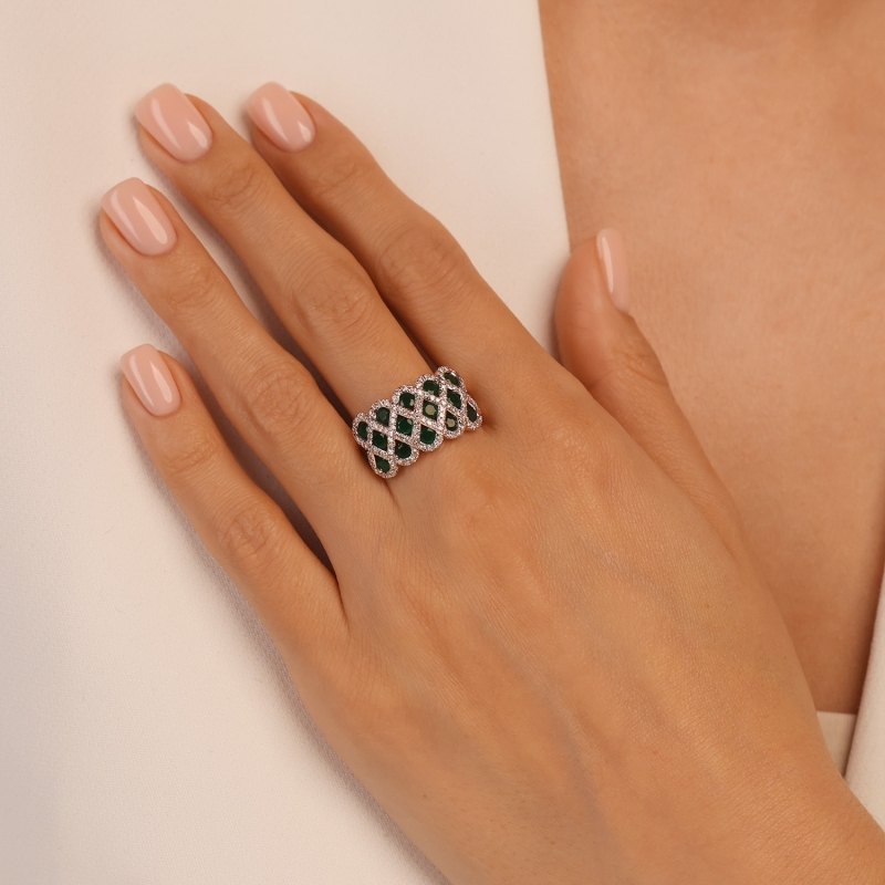 Pierścionek ze szmaragdami i diamentami (R100480 Y EM): 10 - zdjęcie: 2