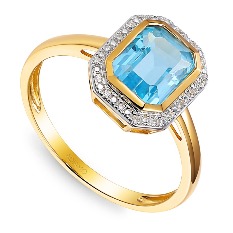 Pierścionek z niebieskim topazem w szlifie emerald i diamentami (R97349 Y BT): 10 - zdjęcie: 1