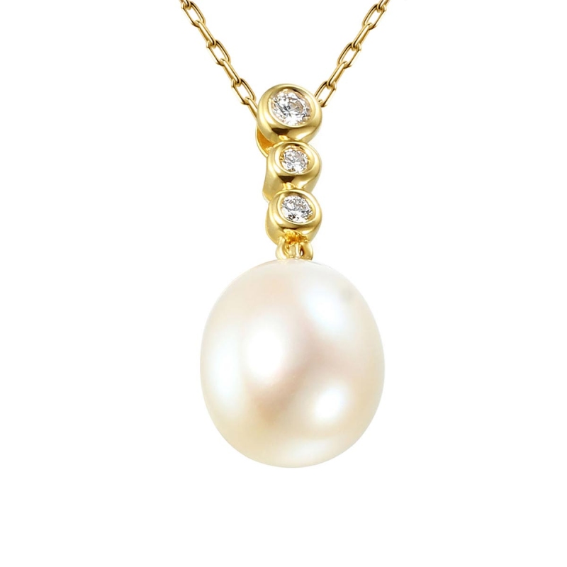 Zawieszka z żółtego złota z perłą i diamentami na uszku (P55704 Y) - zdjęcie: 1