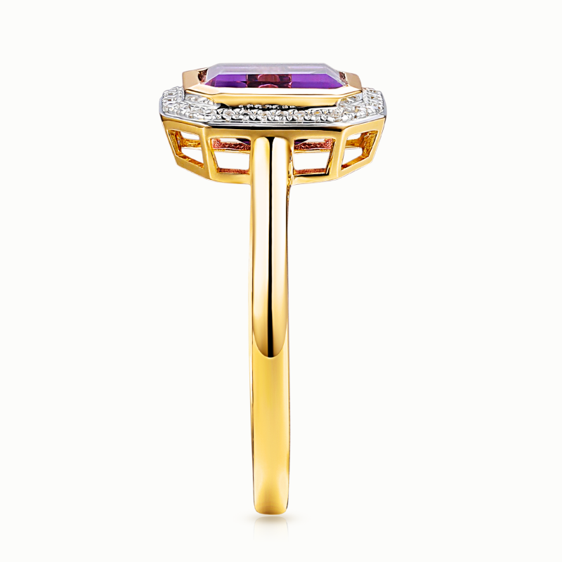 Pierścionek z ametystem w szlifie emerald i diamentami (R97349 Y AM): 16 - zdjęcie: 3