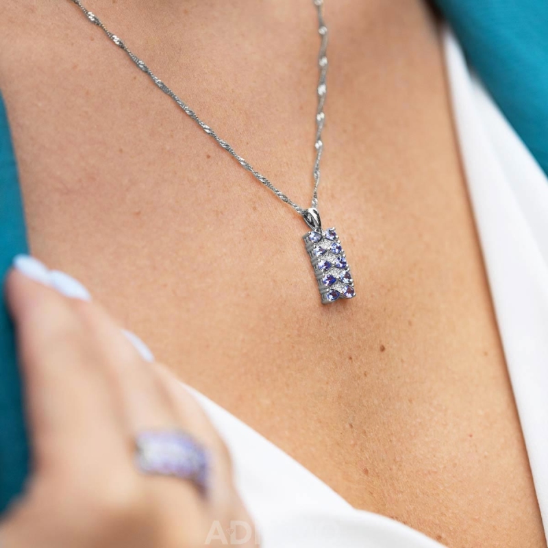 Zawieszka z tanaznitami i diamentami (P84144 W T) - zdjęcie: 2