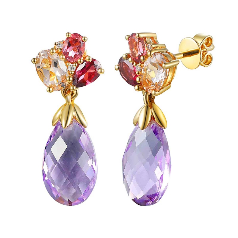 Kolczyki z kolorowymi kamieniami i diamentami (E88898 Y S ) - zdjęcie: 1