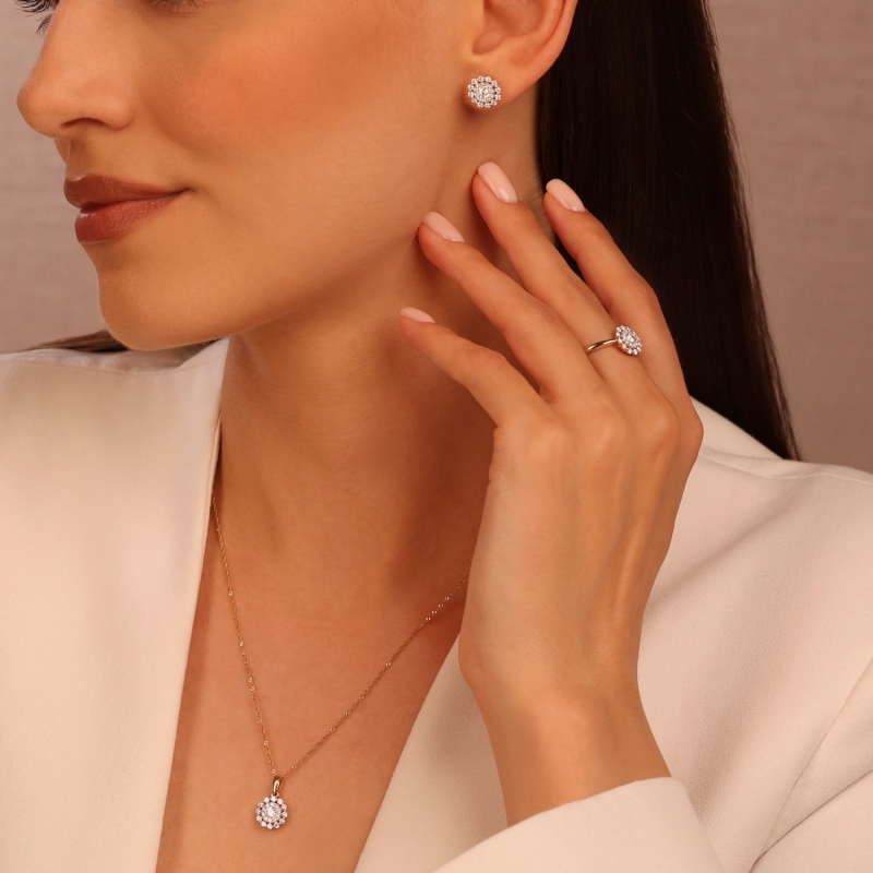 Pierścionek z żółtego złota z diamentami o kwiecistym wzorze (R83225 Y): 14 - zdjęcie: 7
