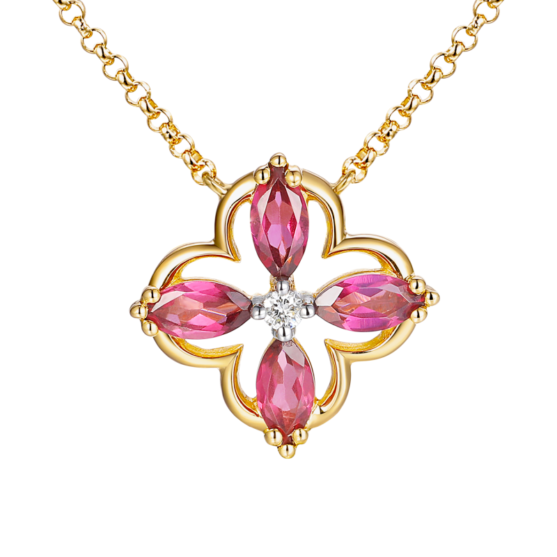 Naszyjnik z rodolitami i diamentem (N12243 Y G RH) - zdjęcie: 1