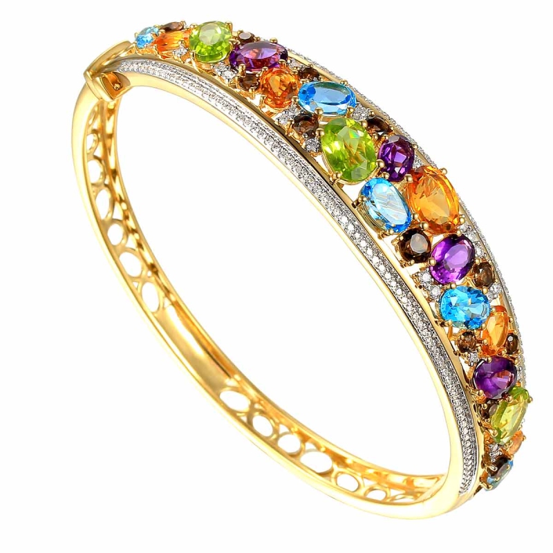 Bransoletka bangle z kolorowymi kamieniami i diamentami (B07077 Y G) - zdjęcie: 1
