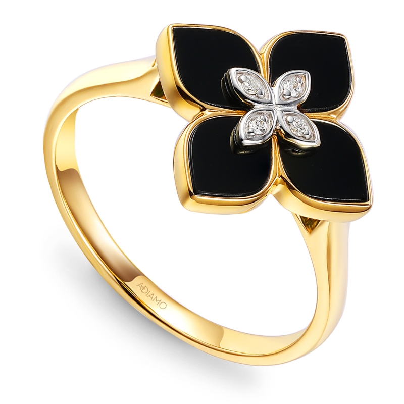 Pierścionek z czarnym agatem i diamentami (R98146 Y BAG): 16 - zdjęcie: 1