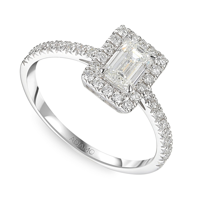 Pierścionek z diamentami w białym złocie w szlifie szmaragdowym (R101785 W 0,51ct): 10 - zdjęcie: 1