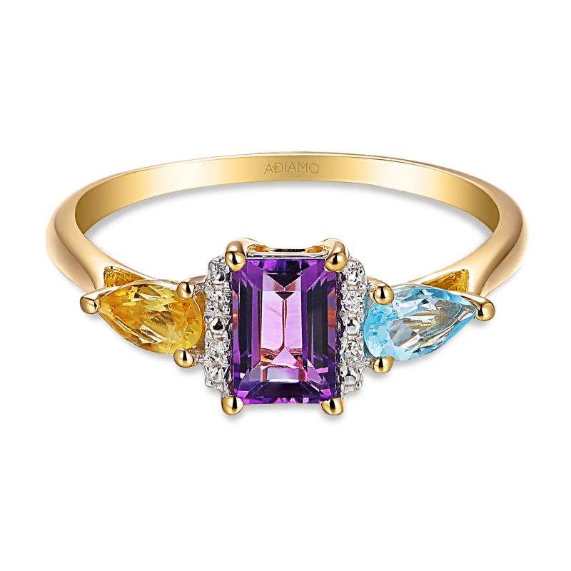 Pierścionek z kolorowymi kamieniami i diamentami (R94862 Y) - zdjęcie: 3