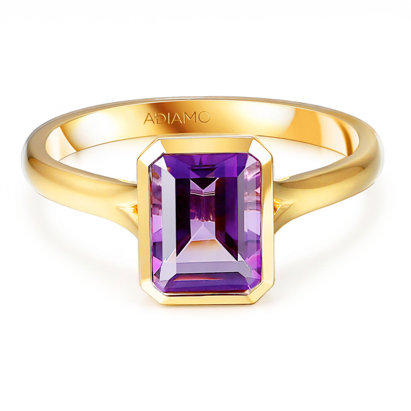 Pierścionek z żółtego złota z ametystem w szlifie szmaragdowym - 1,54 ct (R93955 Y AM): 15 - zdjęcie: 3
