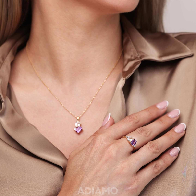 Pierścionek z ametystem, białym topazem i diamentami (R93893 Y M AM): 7 - zdjęcie: 2