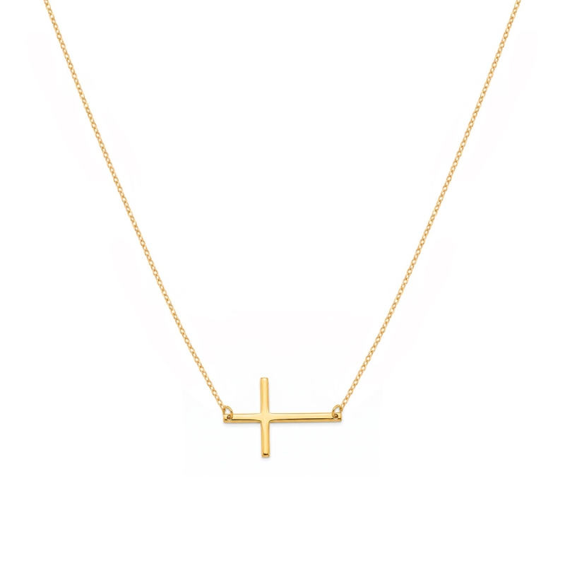 Naszyjnik z żółtego złota - 45 cm - poprzeczny krzyżyk - cienki (N25198 Y) - zdjęcie: 1