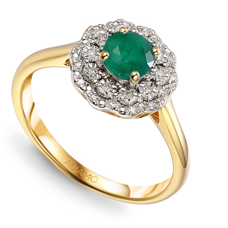 Pierścionek ze szmaragdem i diamentami (R94939 Y EM) - zdjęcie: 1