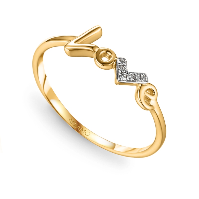 Pierścionek z diamentami z napisem LOVE (R60120 Y) - zdjęcie: 1