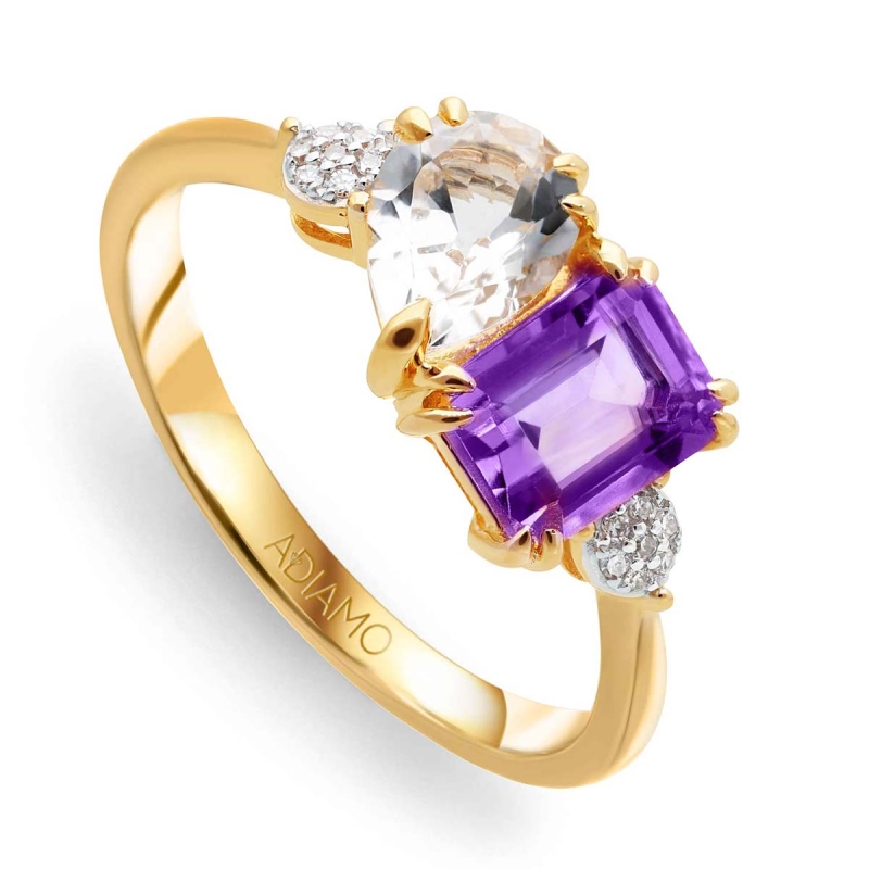 Pierścionek z ametystem, białym topazem i diamentami (R93893 Y M AM): 7 - zdjęcie: 1