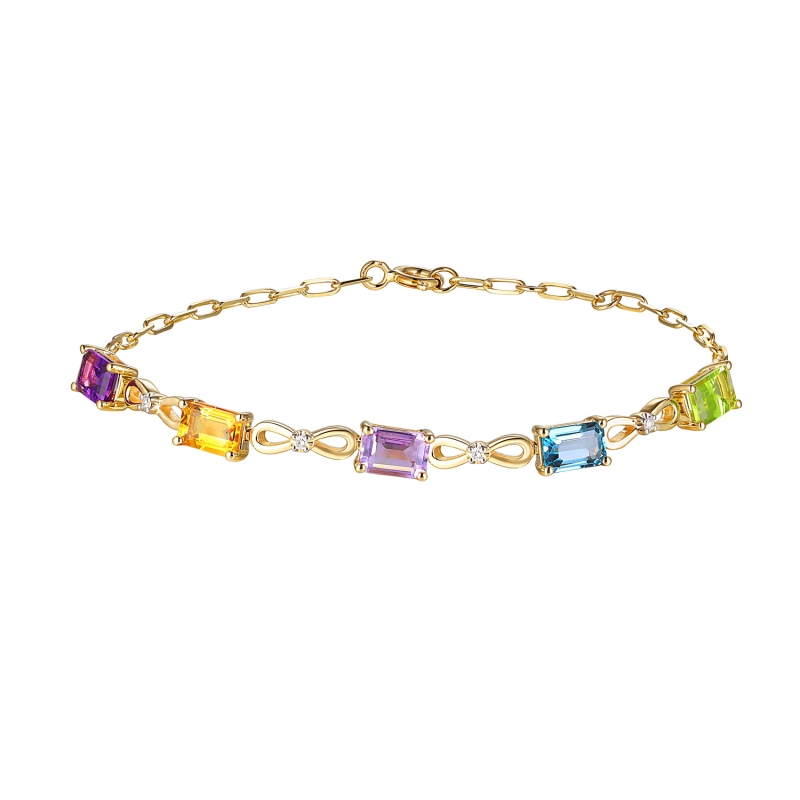 Bransoletka z żółtego złota z kolorowymi kamieniami naturalnymi i diamentami - 2,91 ct (B09913 Y BT,CT,AM,PT,PAM) - zdjęcie: 1