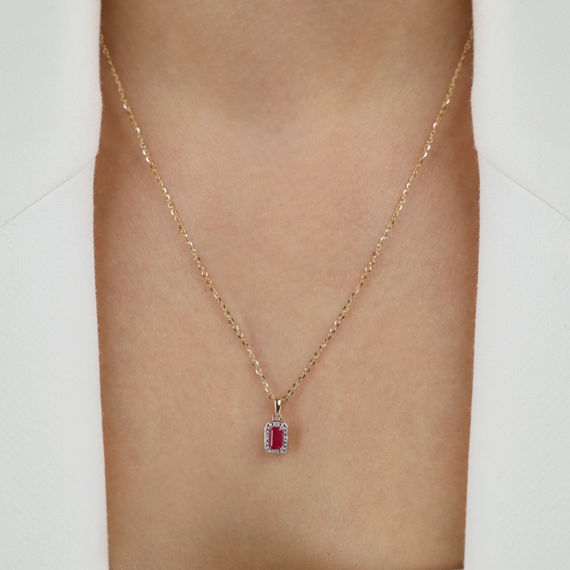 Zawieszka z rubinem i diamentami (P69346 Y RU) - zdjęcie: 2