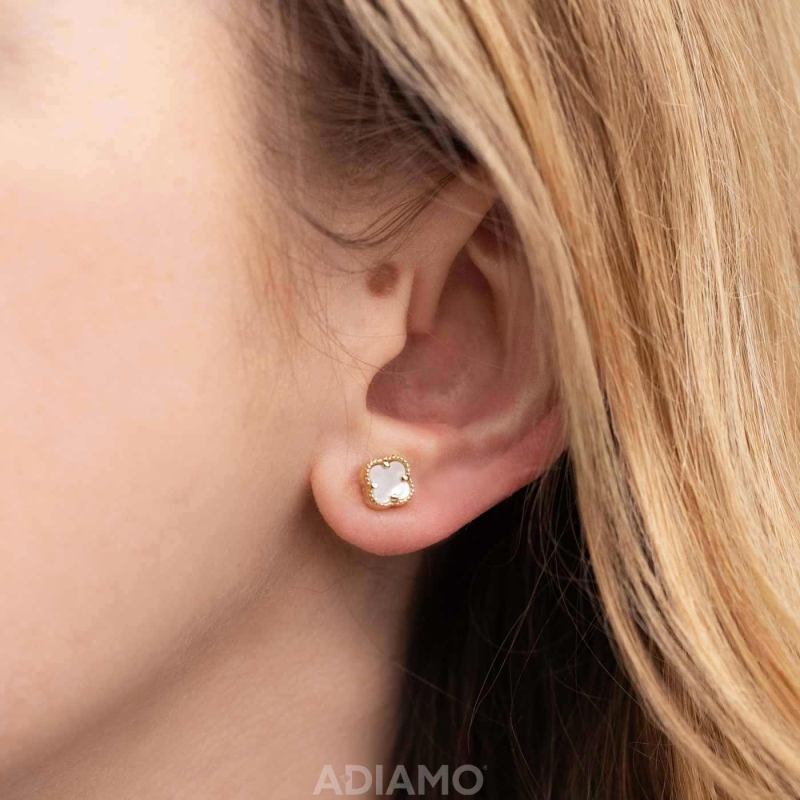 Kolczyki złote koniczynki z masą perłową (E01266 Y S) - zdjęcie: 2