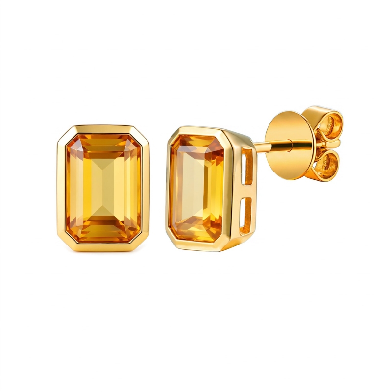 Kolczyki z żółtego złota z cytrynami w szlifie szmaragdowym - sztyft - 2,21 ct (E93955 Y CT) - zdjęcie: 1