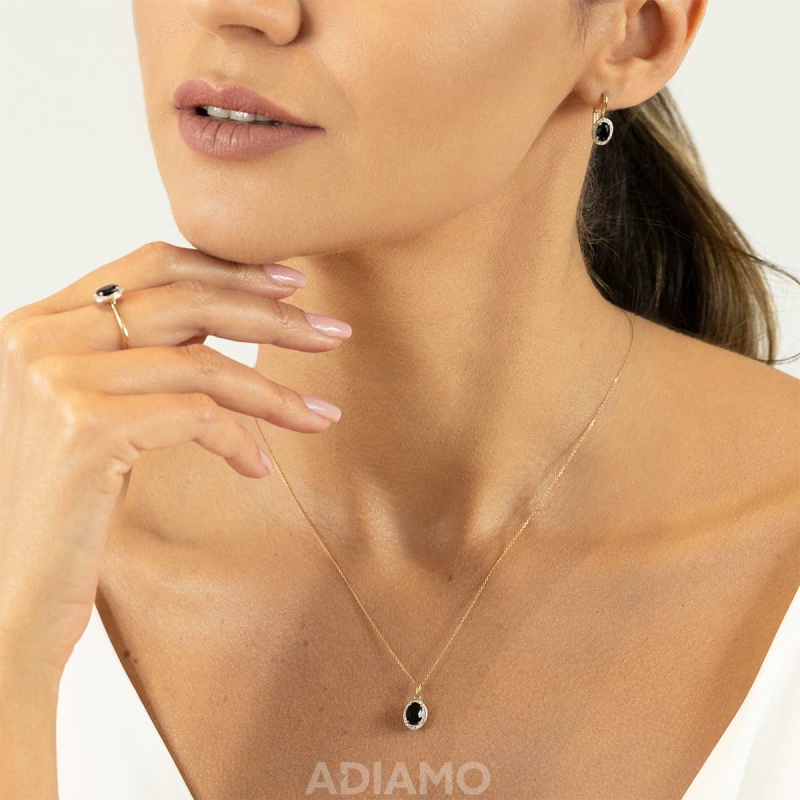 Pierścionek z czarnym agatem i diamentami (R62898 Y M BAG): 7 - zdjęcie: 5