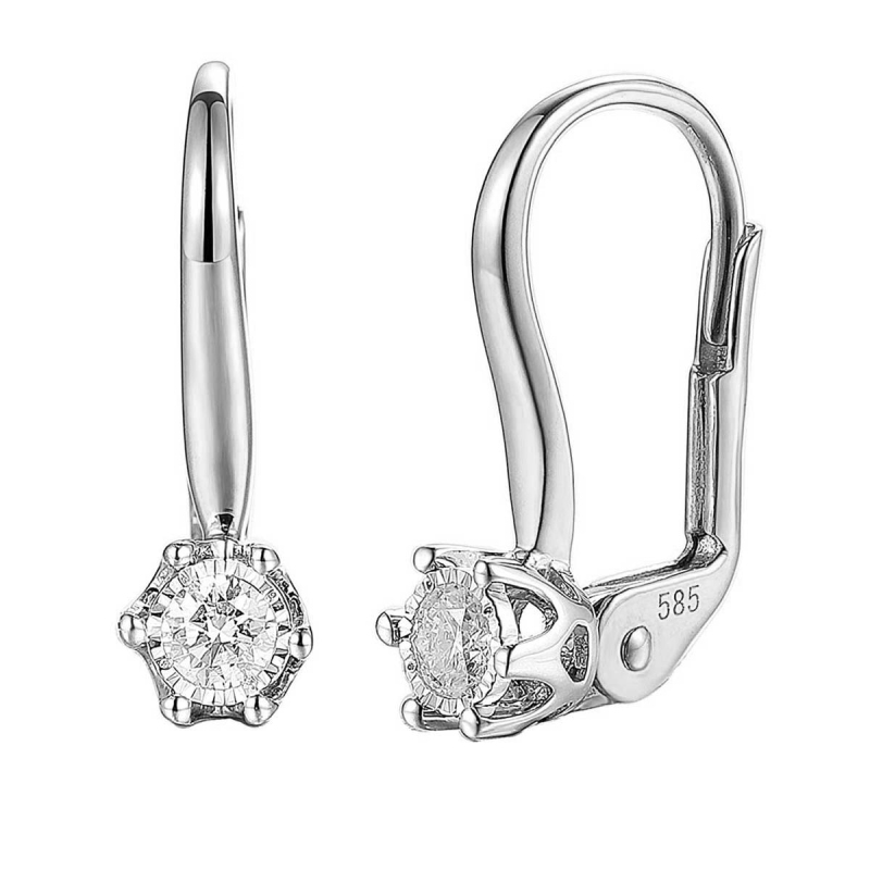 Kolczyki z białego złota z diamentami - 0,16 ct - iluzja - patentka (E88312 0,16ct W P) - zdjęcie: 1