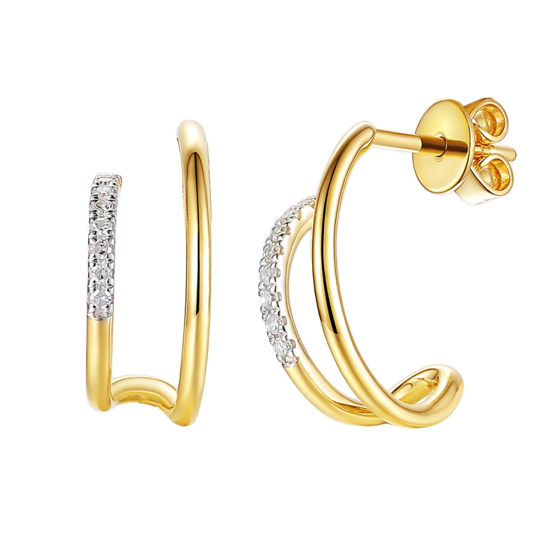 Kolczyki z żółtego złota z diamentami - 0,07 ct - sztyft (E98607 Y S) - zdjęcie: 1