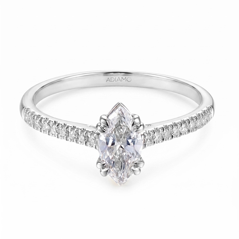 Pierścionek z białego złota z diamentami laboratoryjnymi - szlif markiza - 0,50 ct (R103514 W LGD 0,54ct): 10 - zdjęcie: 2