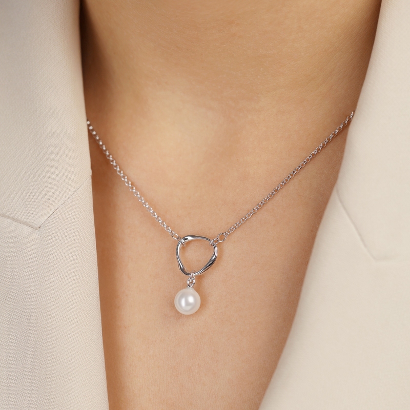 Naszyjnik srebrny z perłą (N12640 W PL 925) - zdjęcie: 2