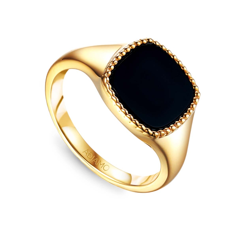 Sygnet złoty z czarnym agatem (R81715 Y BAG 375): 16 - zdjęcie: 1