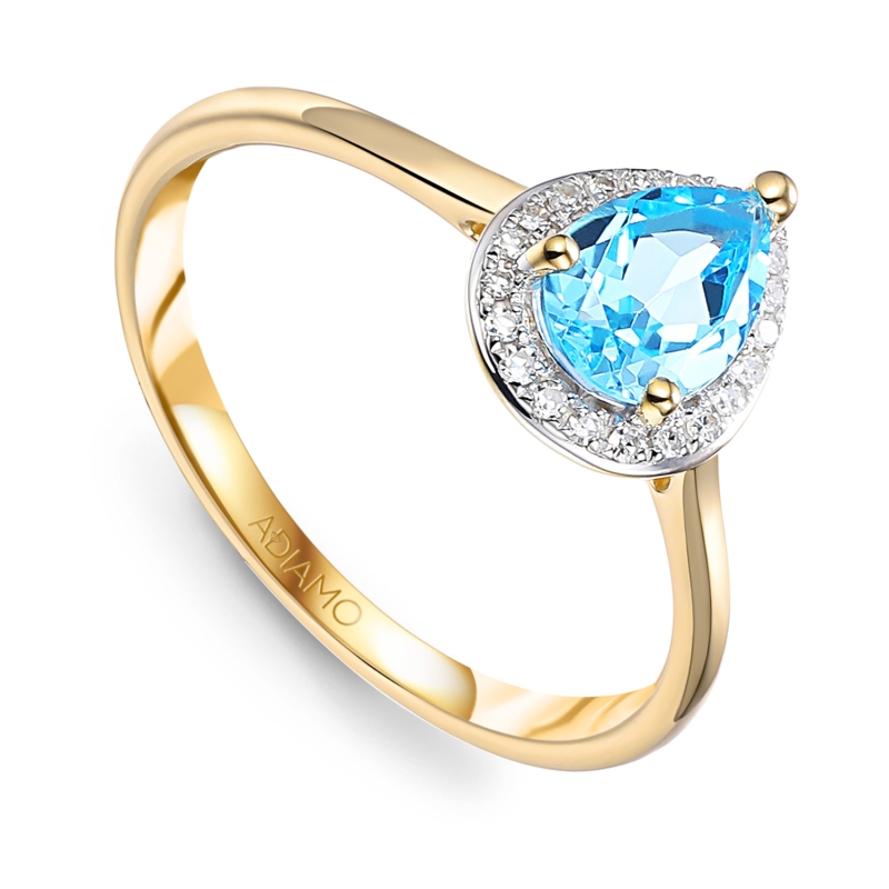 Pierścionek z blue topazem i diamentami (R62902 Y BT) - zdjęcie: 1