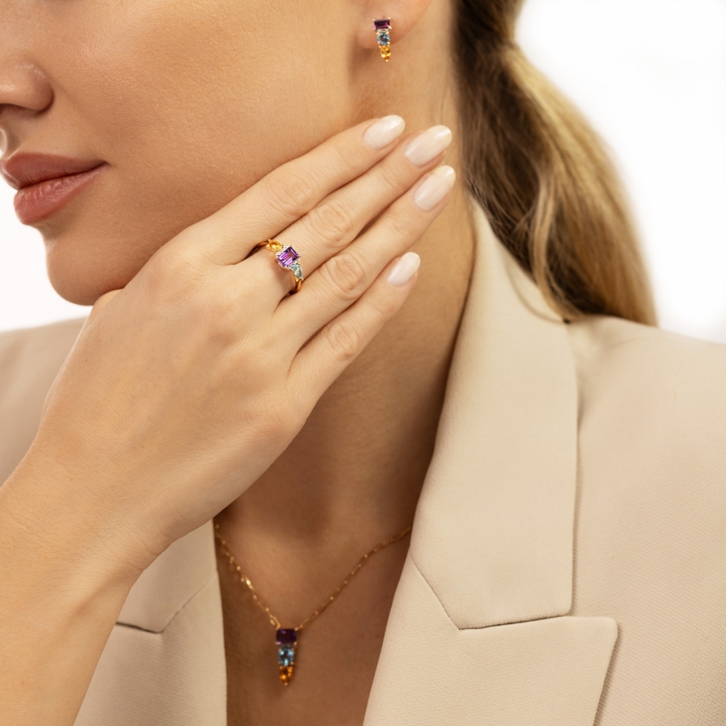 Naszyjnik z kolorowymi kamieniami i diamentami (N11771 Y) - zdjęcie: 3