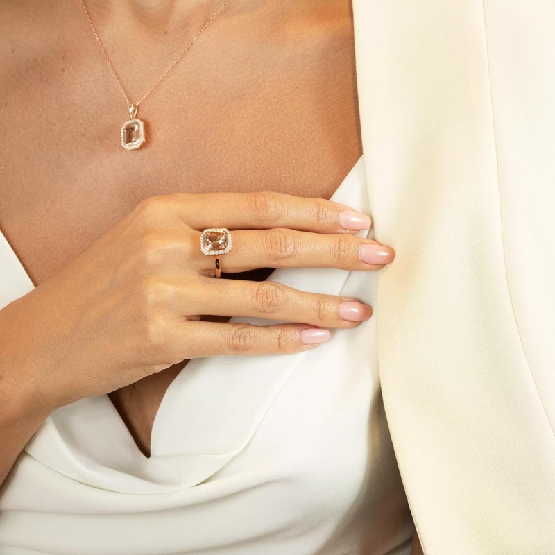 Pierścionek z morganitem i diamentami (R60402 R MR): 10 - zdjęcie: 2