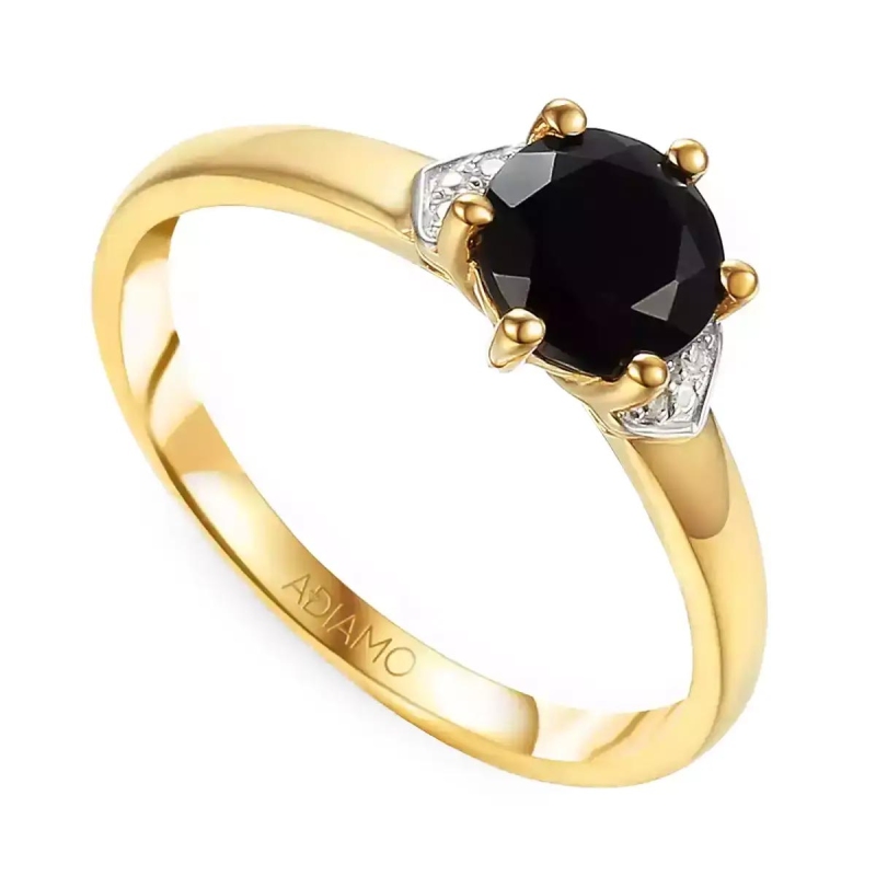 Pierścionek z czarnym agatem i diamentami (R73493 Y BAG): 7 - zdjęcie: 1