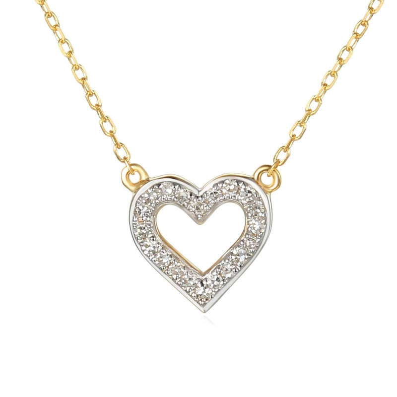 Naszyjnik z żółtego złota - serce z diamentami - 0,05 ct (N04443 Y C) - zdjęcie: 1