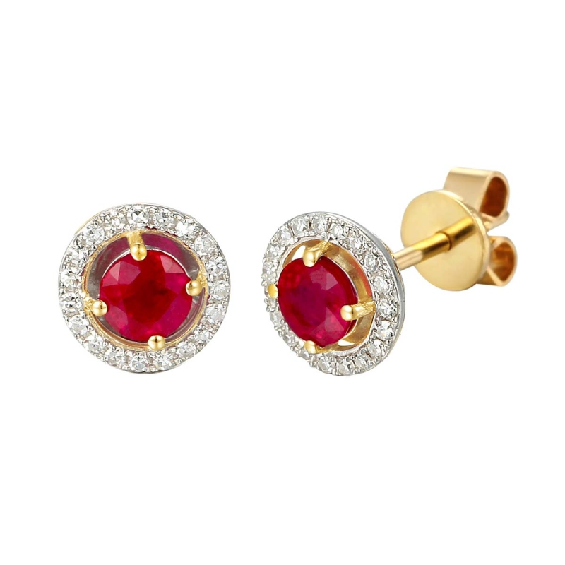 Kolczyki z żółtego złota - z rubinami i diamentami - sztyft 0,96ct  (E61659 Y S RU) - zdjęcie: 1